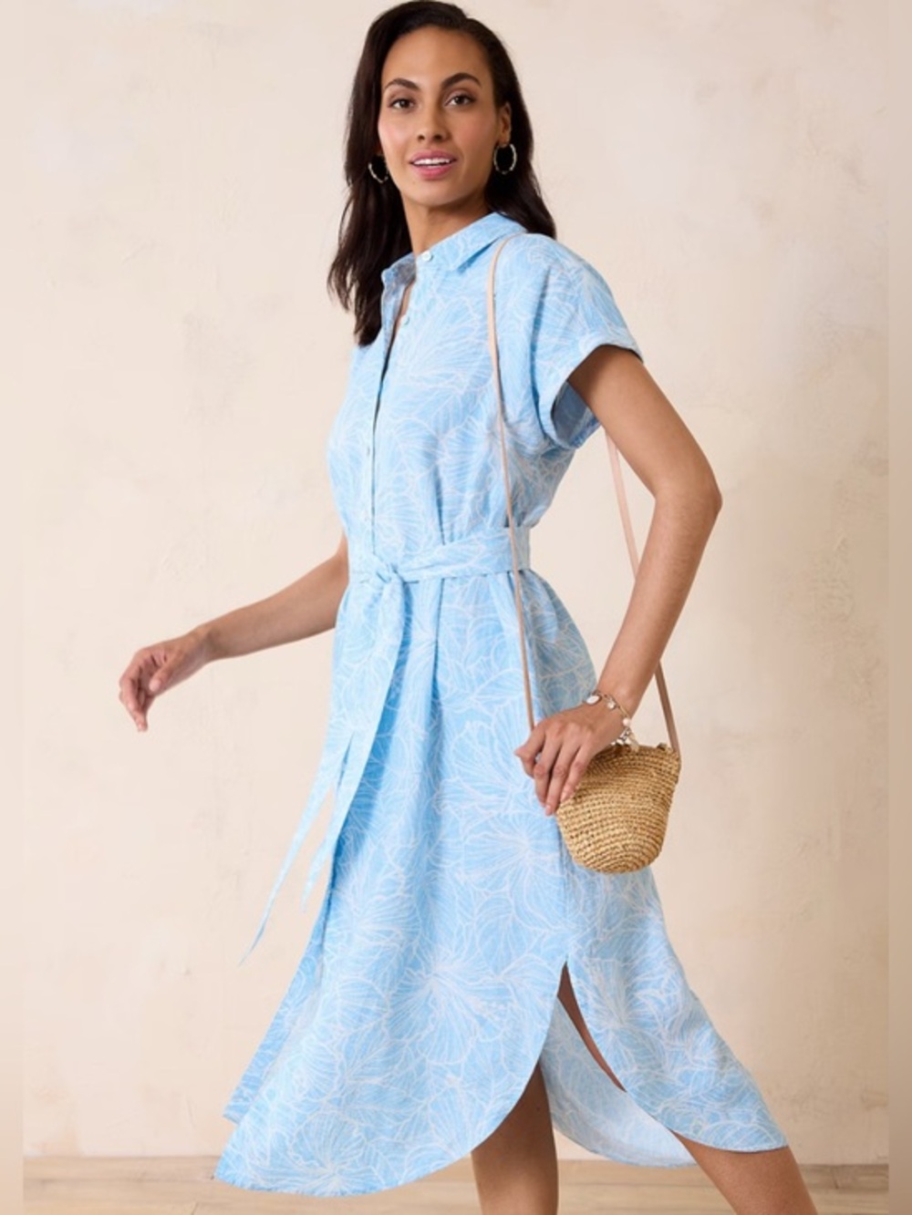 Tommy Bahama Coastalina Hightide Hibiscus Linen Shirt DressPockets NWT Blue S